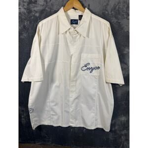 Y2K Enyce White Button Down Short Sleeve Cotton Embroidered Logo Shirt Size XL.